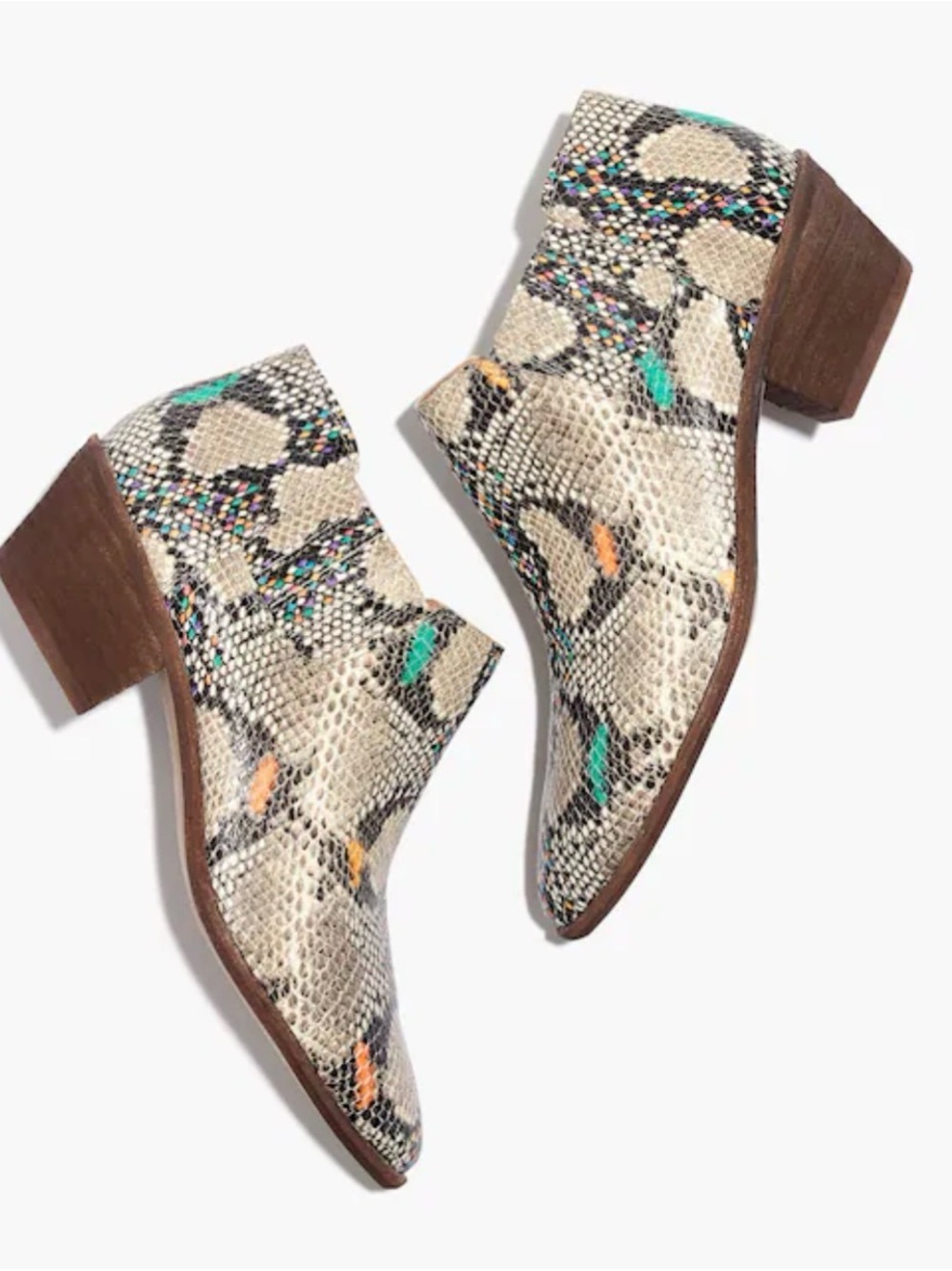 Madewell Snake-Print Ankle Booties with Teal & Orange Accents